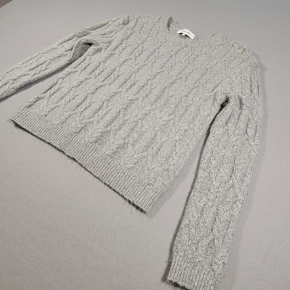 Anthropologie John + Jenn Cable Knit Sweater Women's Size Small Petite Gray - Picture 3 of 10